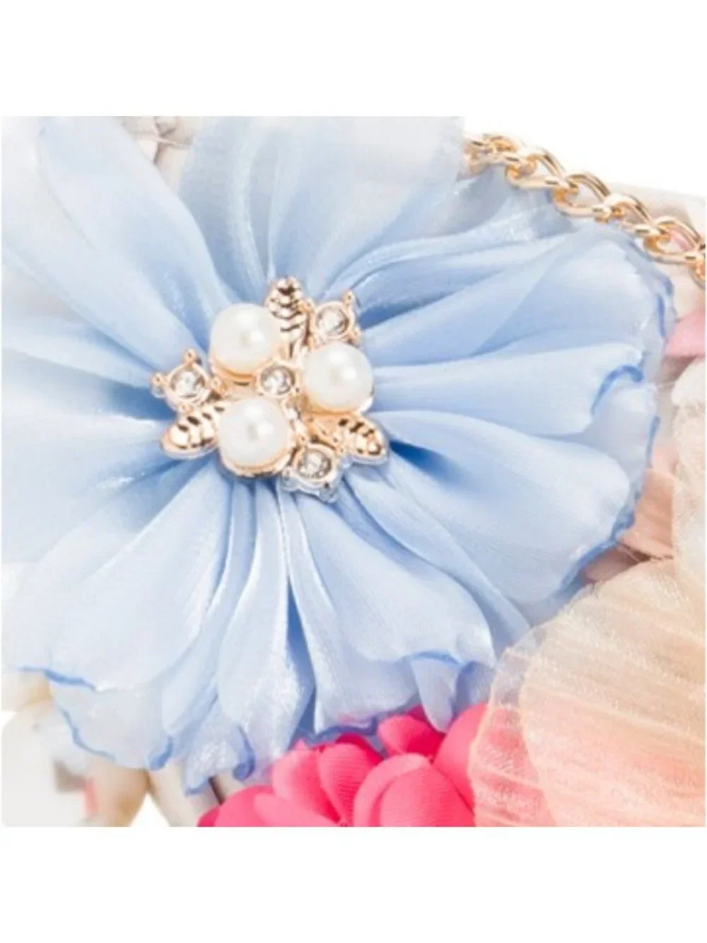 HAUTE HIPPIE STYLE Faux Pearl Handle Floral Applique Clutch